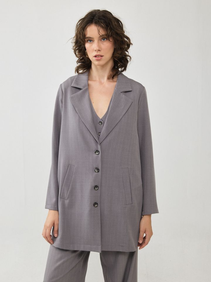 מעיל ארוך אריג פסים