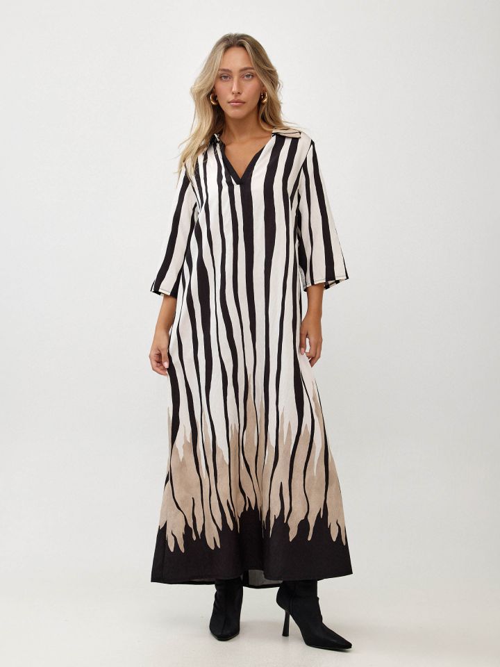 שמלה אריג מודפס ארוכה