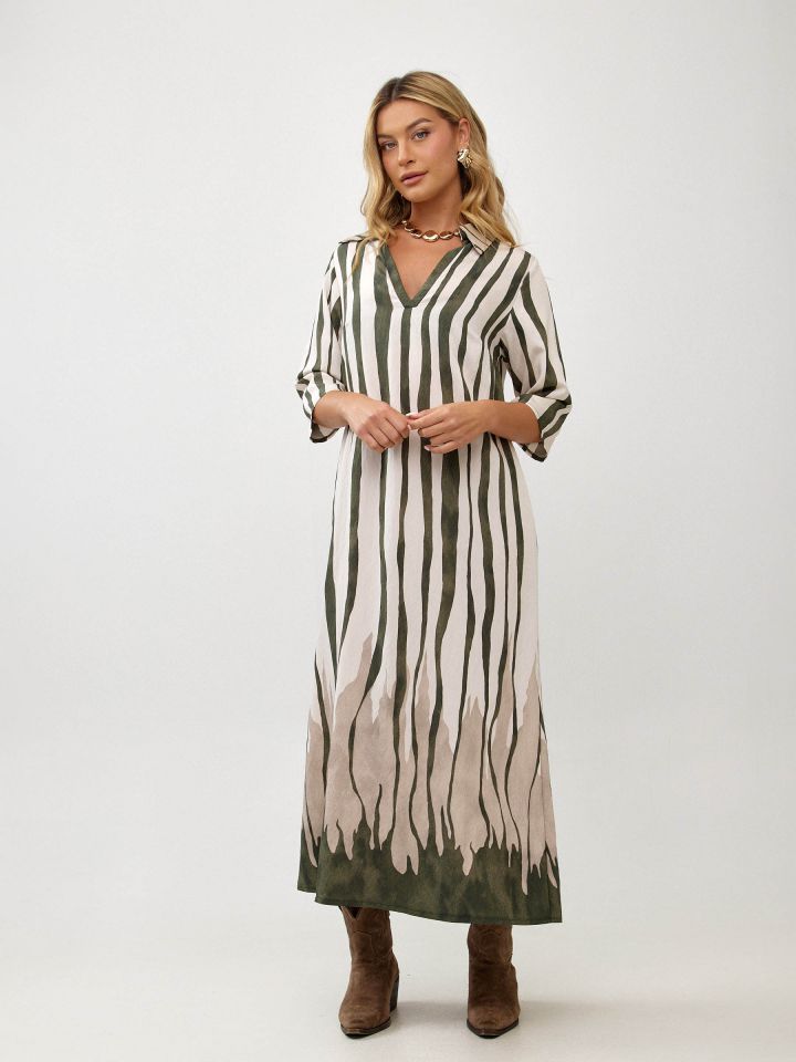 שמלה אריג מודפס ארוכה