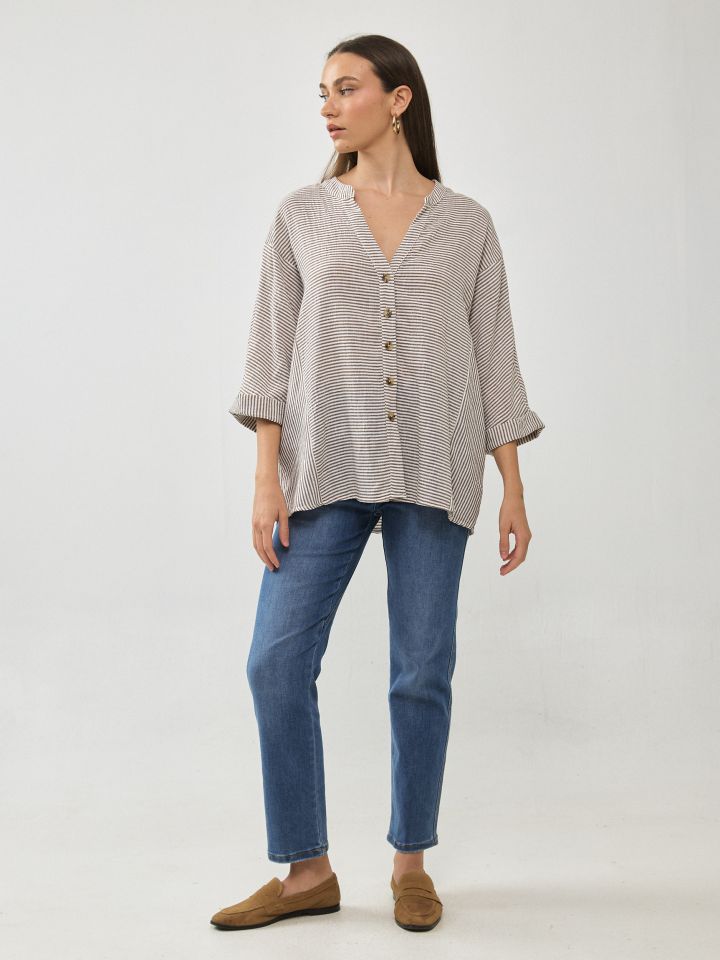 חולצה צווארון סיני פסים