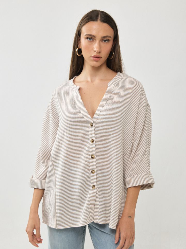 חולצה צווארון סיני פסים