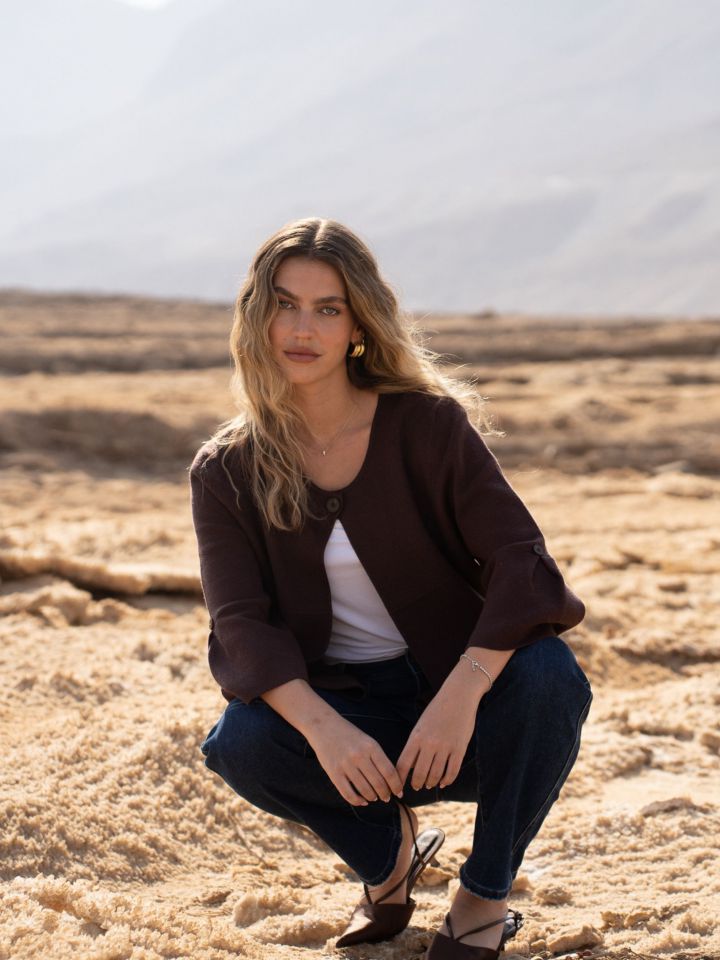 סריג ג`קט כיסים מודל כמו פפיונים