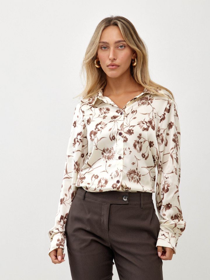 חולצה סאטן מודפס כפתורים