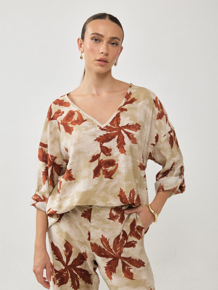 חולצה אריג מודפס כפתורים