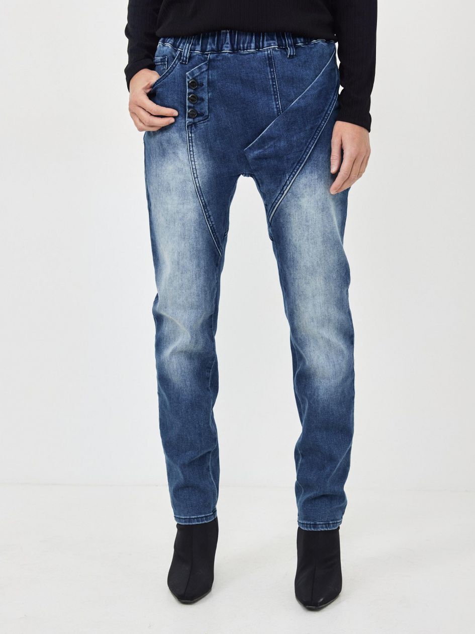 מכנסי ג`ינס גומי כפתורים בצד