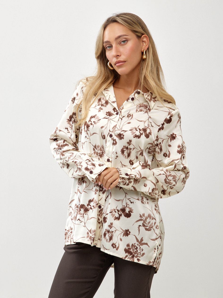 חולצה סאטן מודפס כפתורים