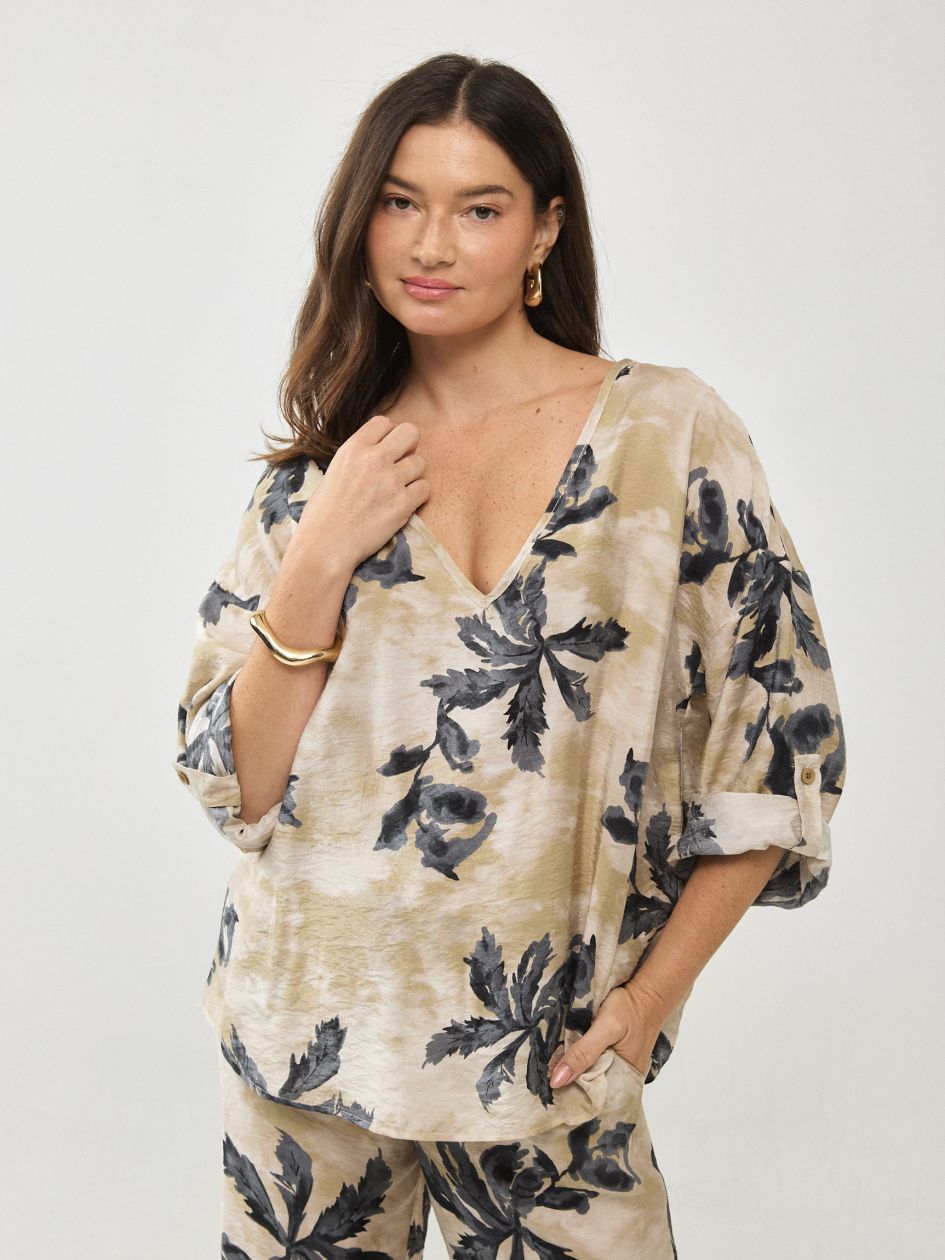 חולצה אריג מודפס כפתורים