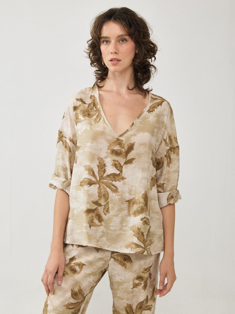 חולצה אריג מודפס כפתורים