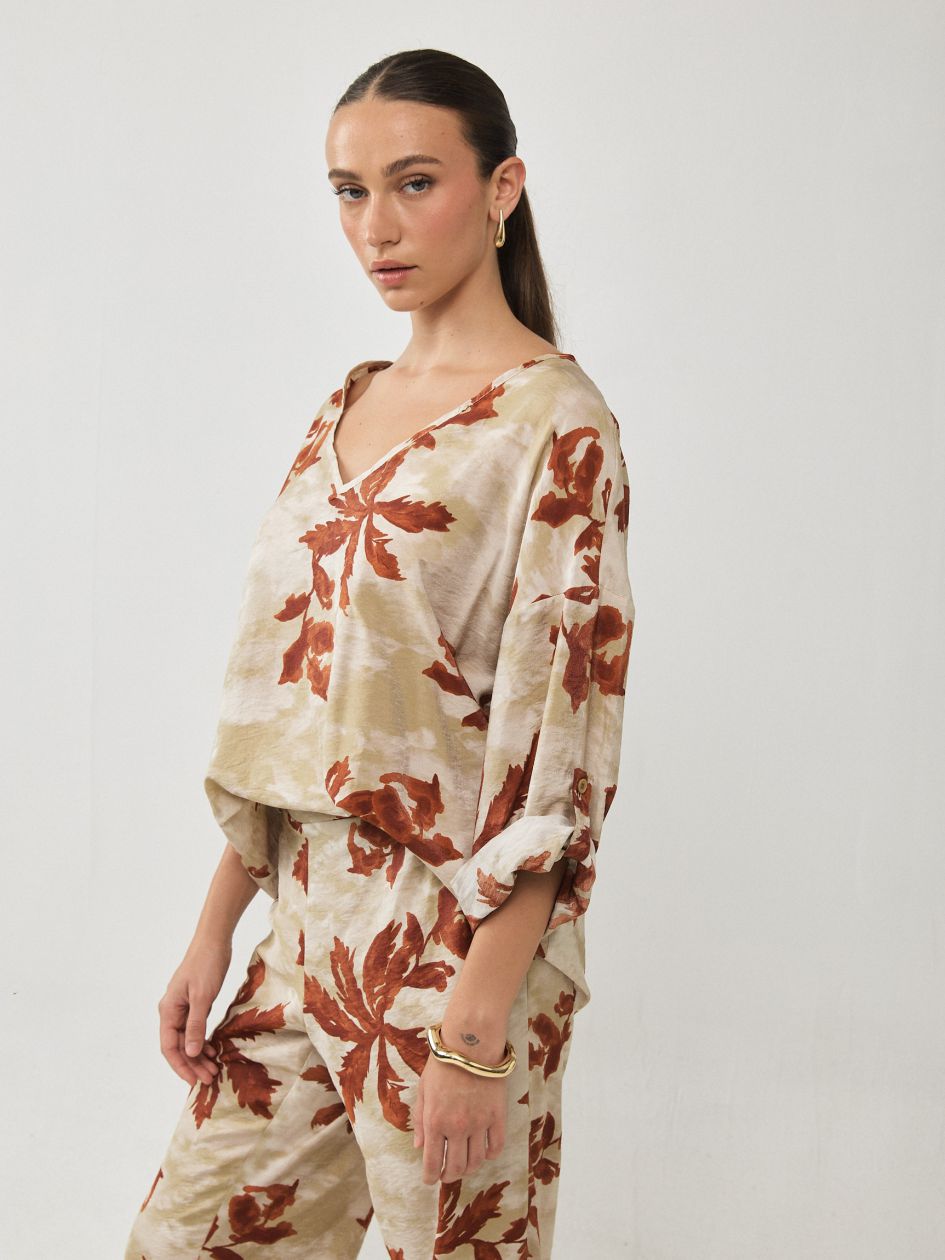 חולצה אריג מודפס כפתורים