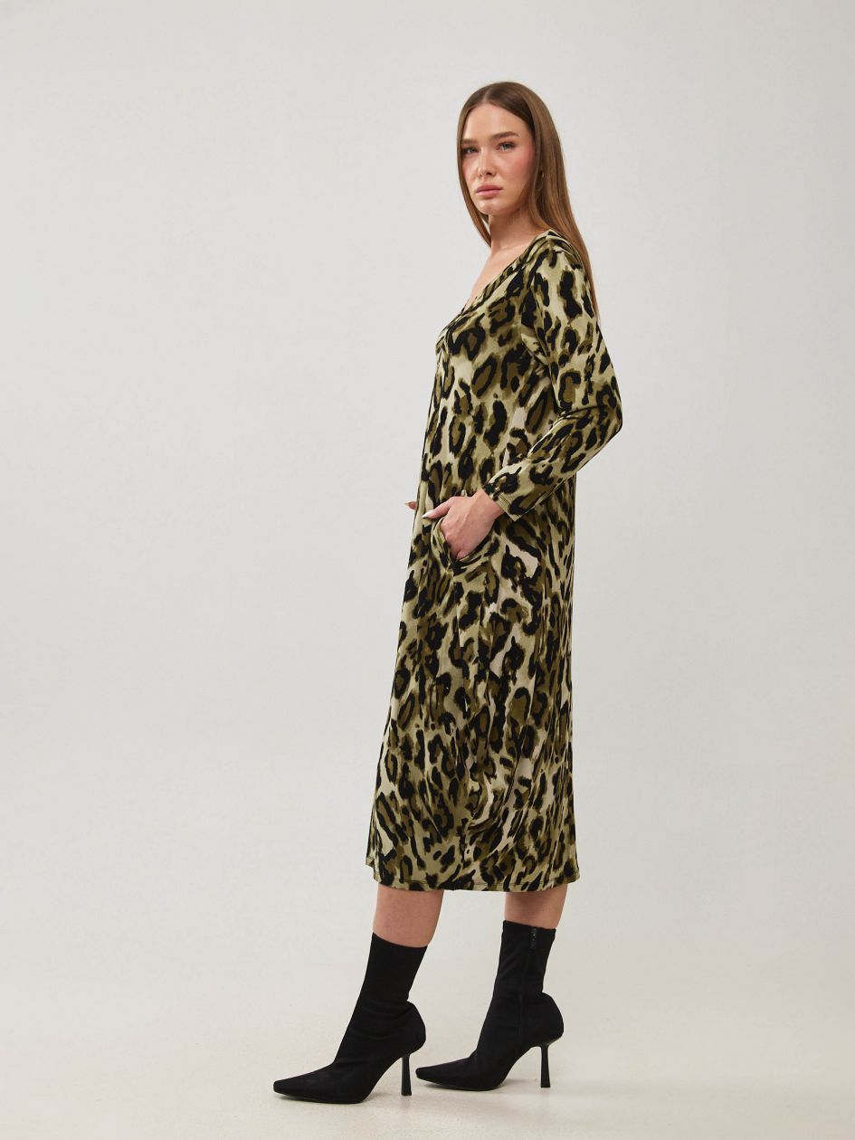 שמלה ארוכה מודפסת כיס שפה